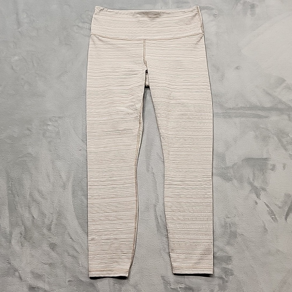 Athleta Leggings Womens M Beige Salutation Stash Textured Yoga Gym Workout